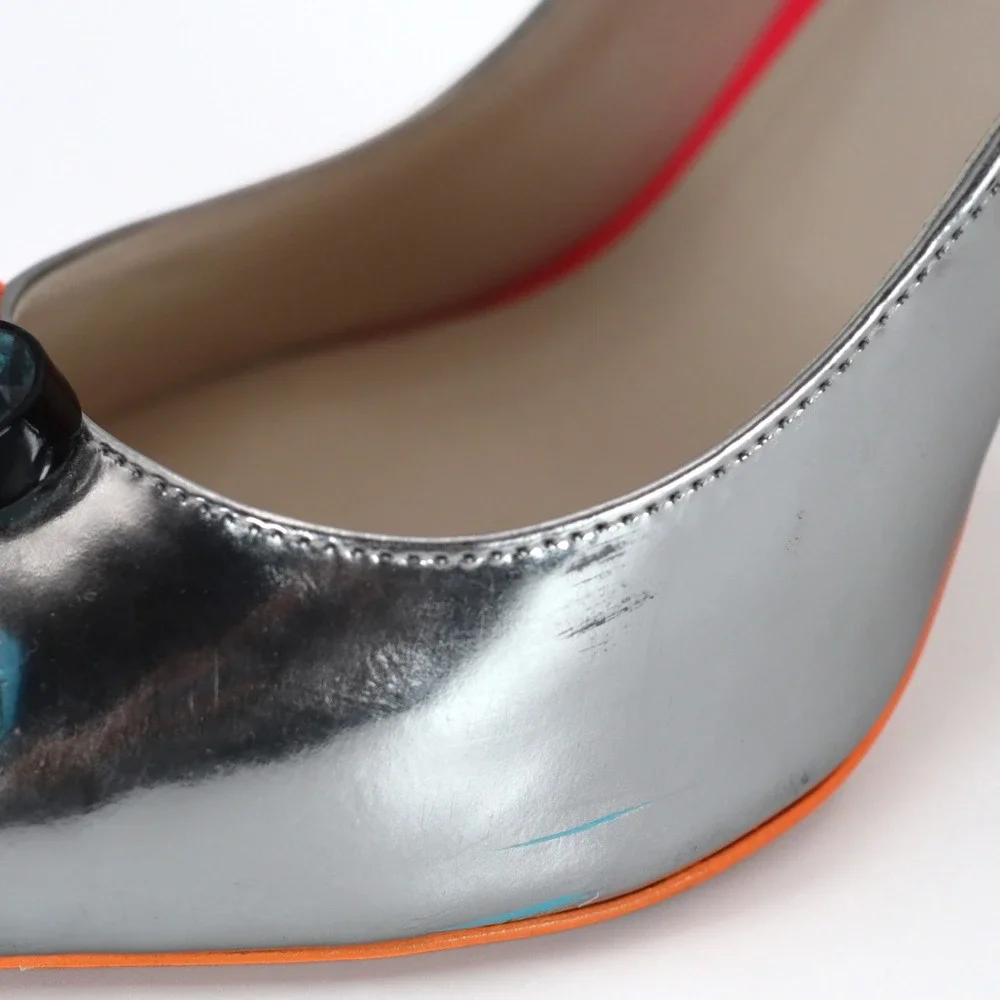 Sophia Webster Pumps Womens 40 Silver Metallic Crystal Stiletto Party Heel Retro